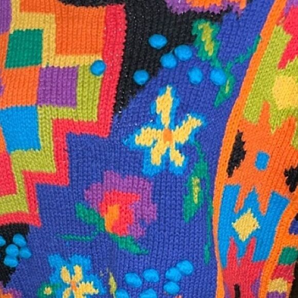 90’s Mixit Black Crew Neck Sweaters with colorful Artistic Designs Size M - Picture 3 of 11